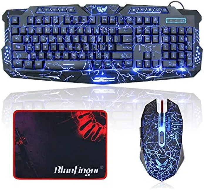 TAURKENAM TAURKENAM Gaming Keyboard and Mouse Combo 3 Color Crack Backlit 11.8 x 9.8 inch Pad — product photo
