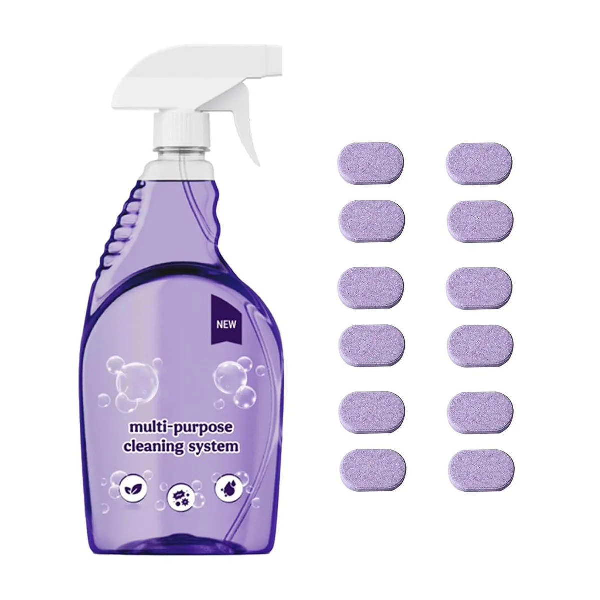 Metra All Purpose Cleaner spray bottle with twelve tablets