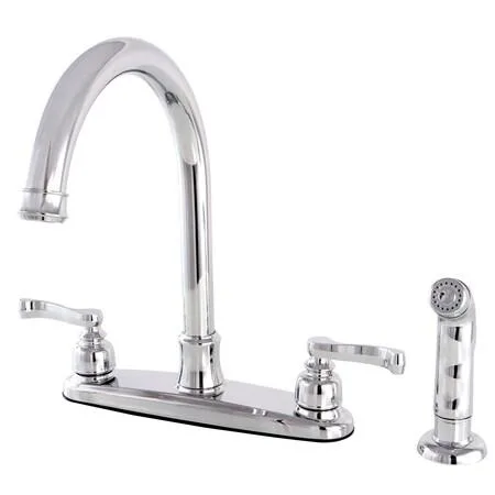 Polished chrome 8-inch centerset kitchen faucet with matching side sprayer