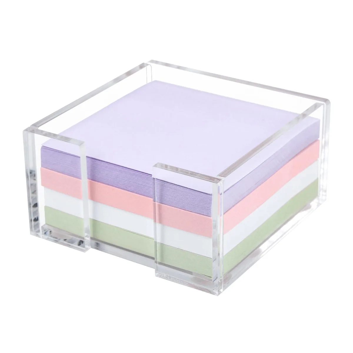 Clear acrylic square holder for 3x3 inch sticky notes, includes 400 multicolor sheets