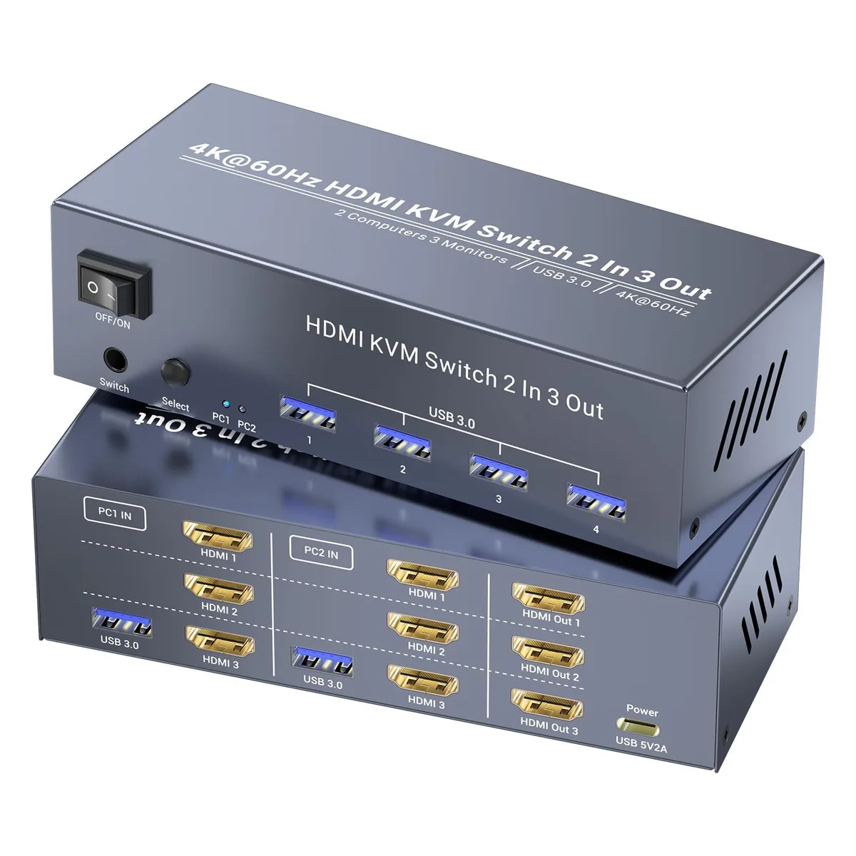 Vszerda Vszerda 4K@60Hz 3-Monitor HDMI KVM Switch 2-Port 4×USB 3.0 — product photo