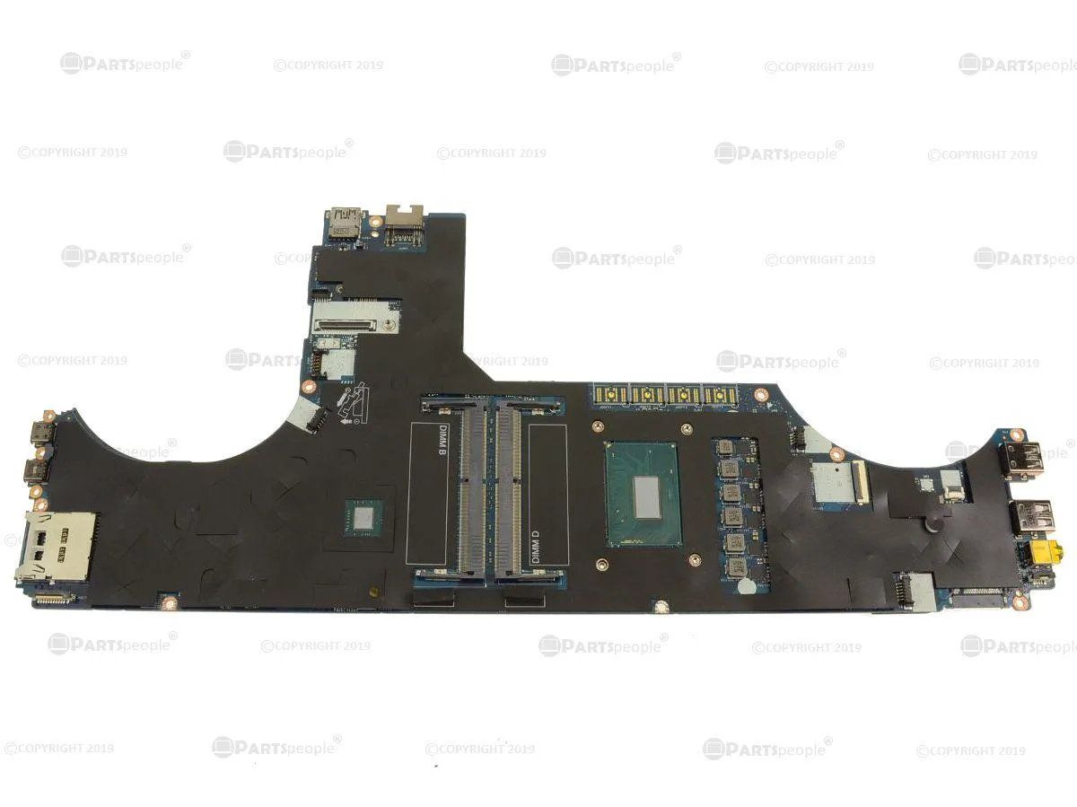 Green rectangular laptop motherboard with silver components and gold connectors