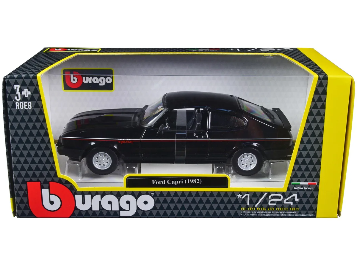 BBURAGO BBURAGO 1982 Ford Capri Black with Stripes 1/24 Diecast Model Car — product photo