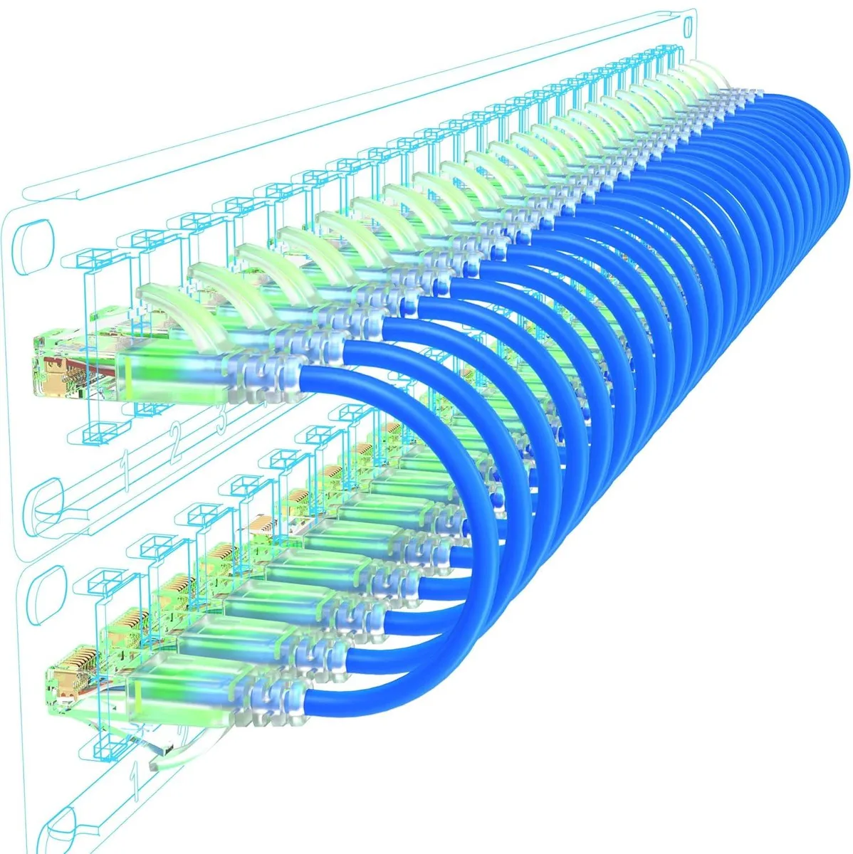 BFKK BFKK Cat6a Slim Ethernet Cable 1ft 24 Pack 28AWG 10G 550MHz Blue — product photo