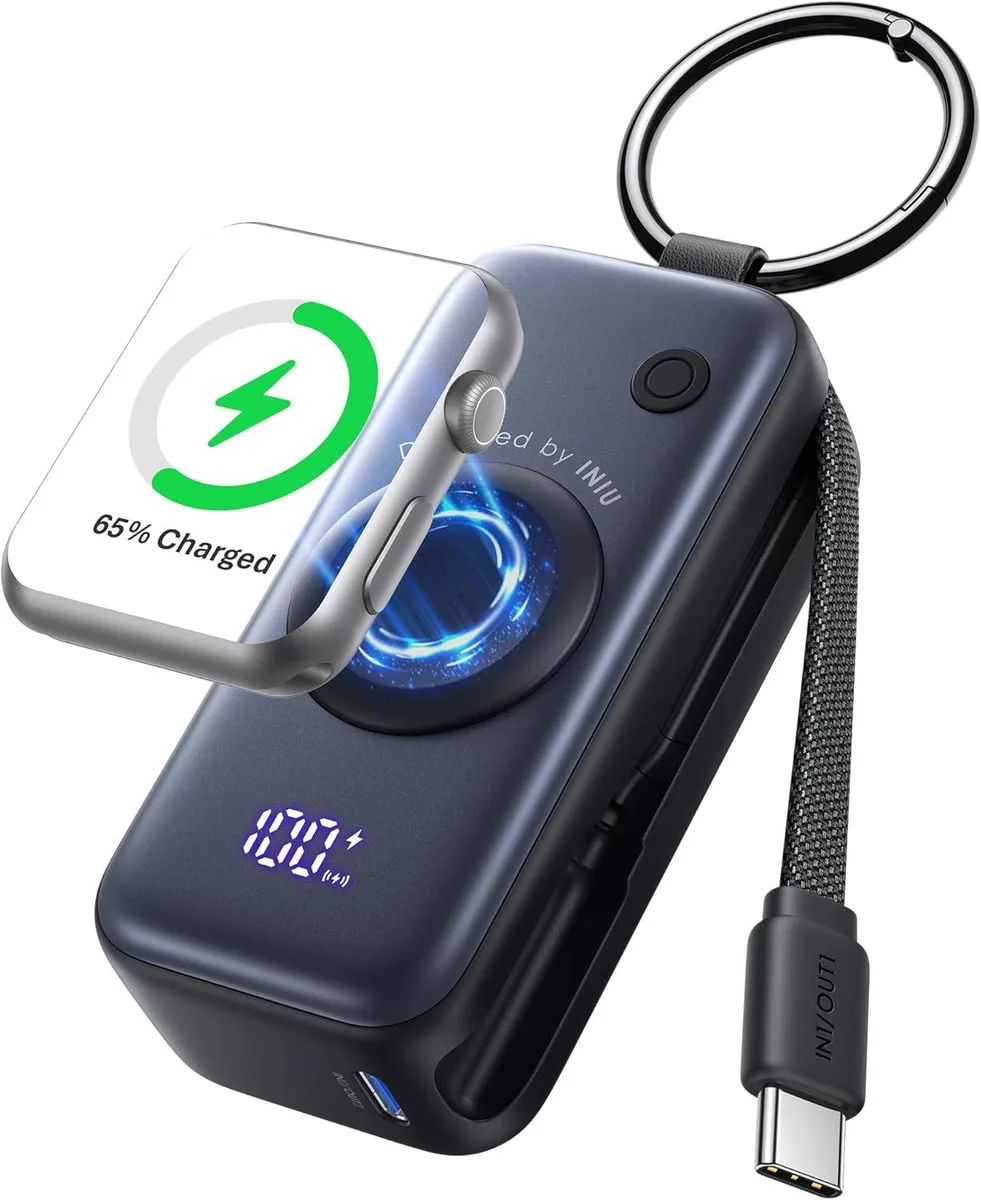 WOOJONG WOOJONG 5000mAh Power Bank with Built-in USB-C Cable and Watch Charger — product photo