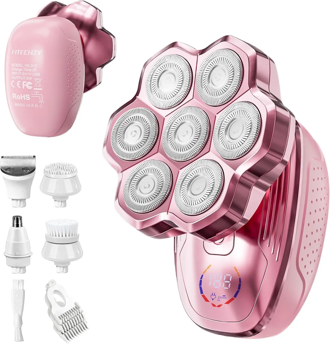 Pink 7-blade 5-in-1 electric shaver with floating head