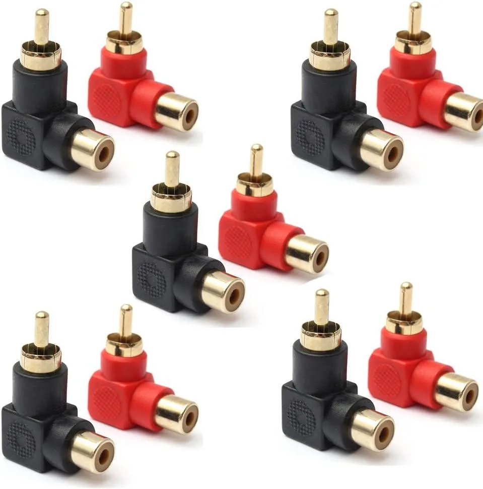 Boxwave Boxwave RCA Male to Female Right Angle Audio Adapters 90 Degree Gold-Plated 10-Pack 5 Black 5 Red — product photo