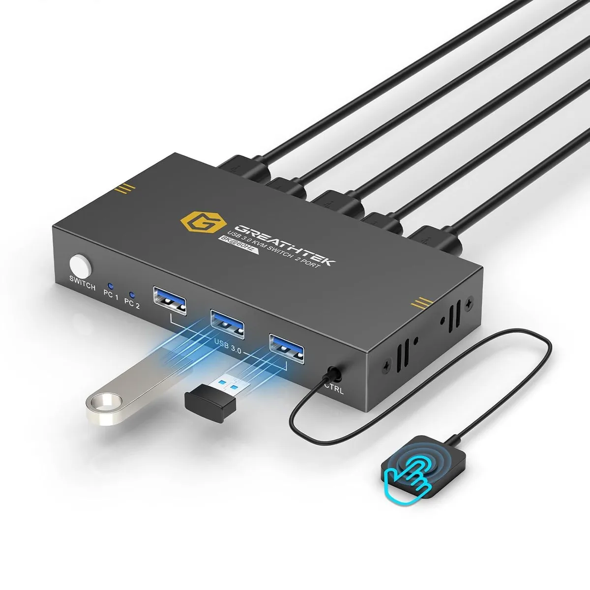 GCROWN GCROWN 2-Port 8K@60Hz HDMI KVM Switch 3 USB 3.0 Ports — product photo