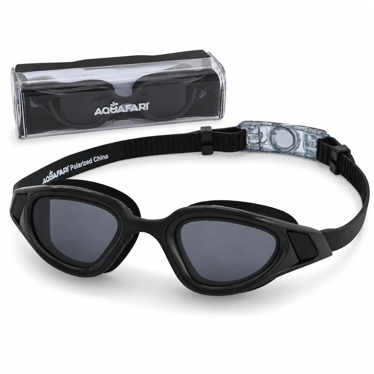  AQUAFARI Polarized Adult Swimming Goggles Black/Smoke 12+ — product photo