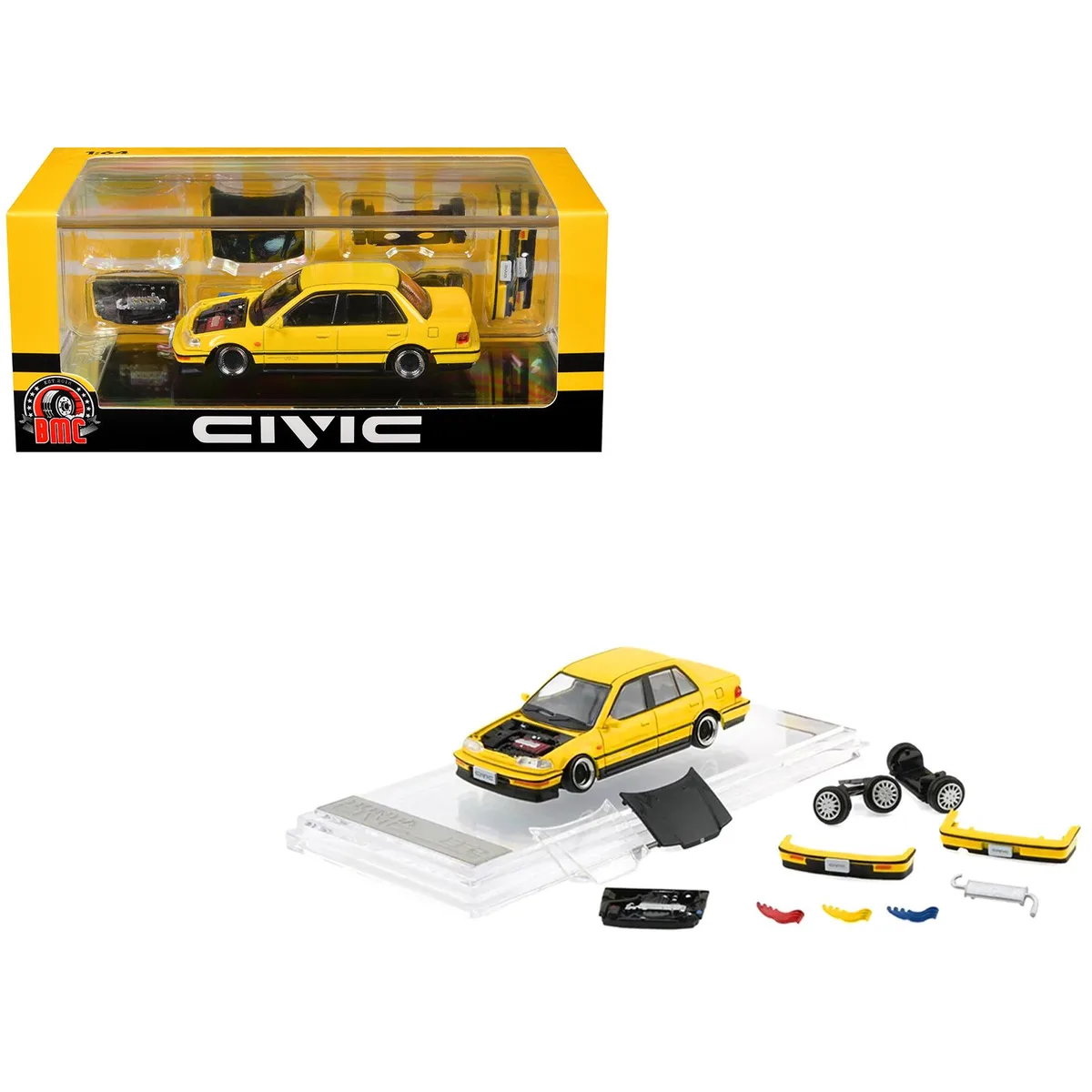 BM Creations BM Creations Honda Civic EF2 Custom Yellow with Alternate Parts 1/64 Diecast Model Car — product photo