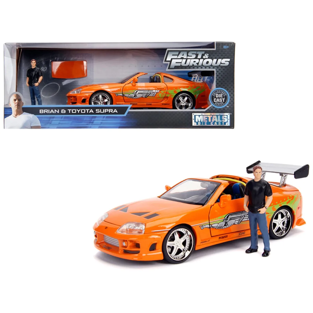 Jada Jada Toyota Supra Orange Metallic 1/24 Diecast with Brian Figurine — product photo