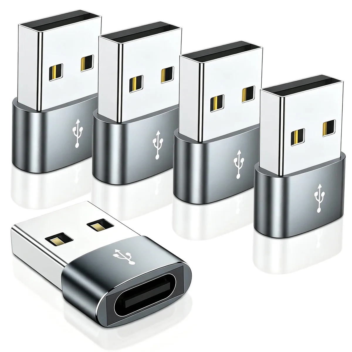  Generic USB-C Female to USB-A Male Adapter 5-Pack Grey USB 2.0 — product photo