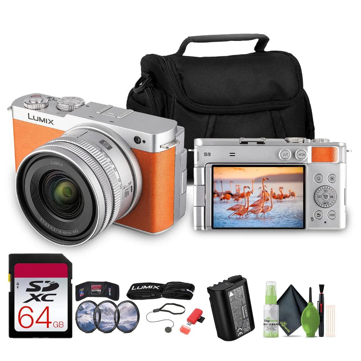Panasonic Panasonic Lumix S9 18-40mm f/4.5-6.3 Lens Orange 64GB Card Kit — product photo