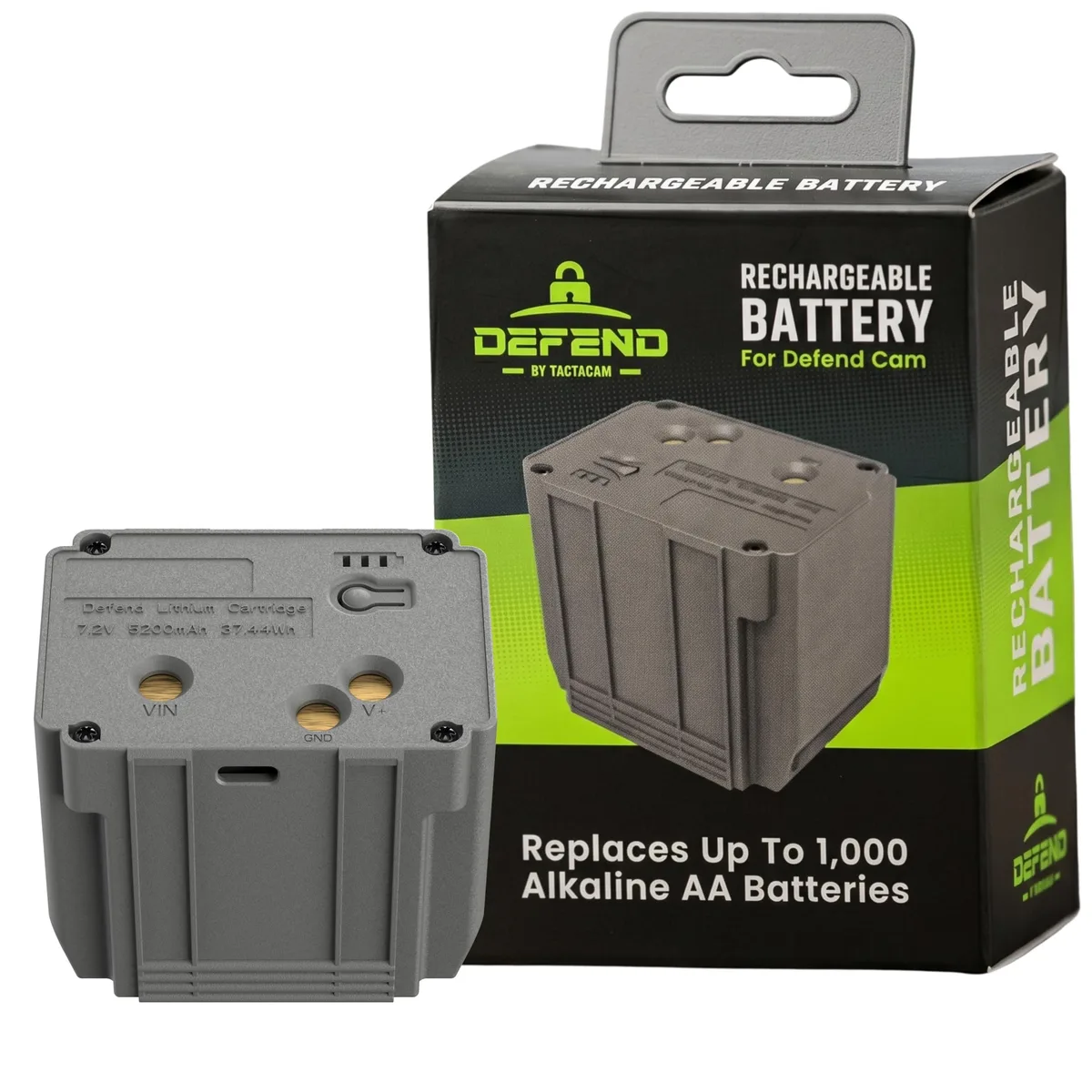 Tactacam Defend 5200 mAh lithium-ion battery cartridge with USB-C cable