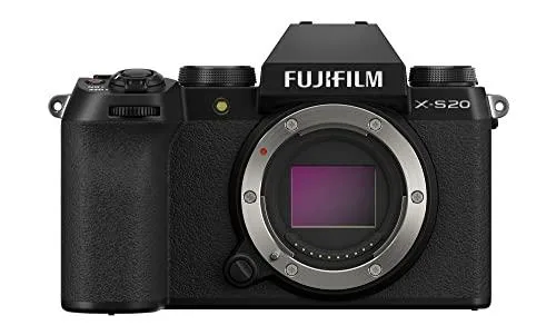 Fujifilm X-S20 mirrorless body, deep handgrip, vari-angle touchscreen, black finish