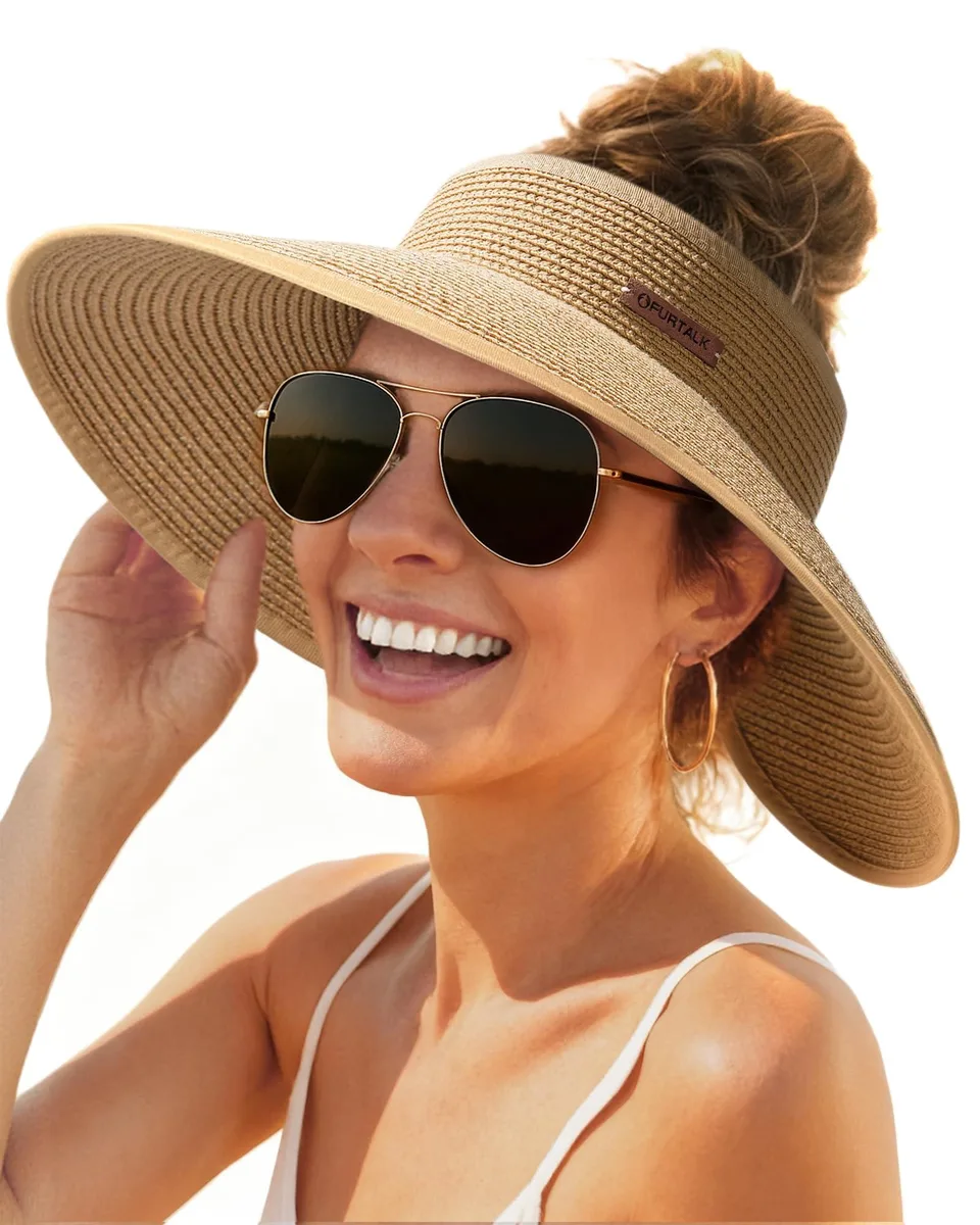  FURTALK PT-30675 Khaki Straw Visor Hat 55-59cm — product photo