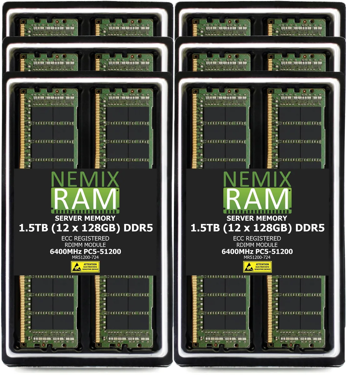 NEMIX RAM NEMIX RAM DDR5 6400 ECC Registered RDIMM 1.5TB (12x128GB) CL52 1.1V 288-pin memory upgrade — product photo