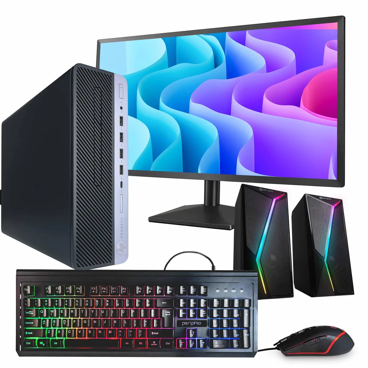 HP HP ProDesk 600G5 desktop PC Core i7-9700 32GB DDR4 1TB SSD 24" monitor RGB speaker — product photo