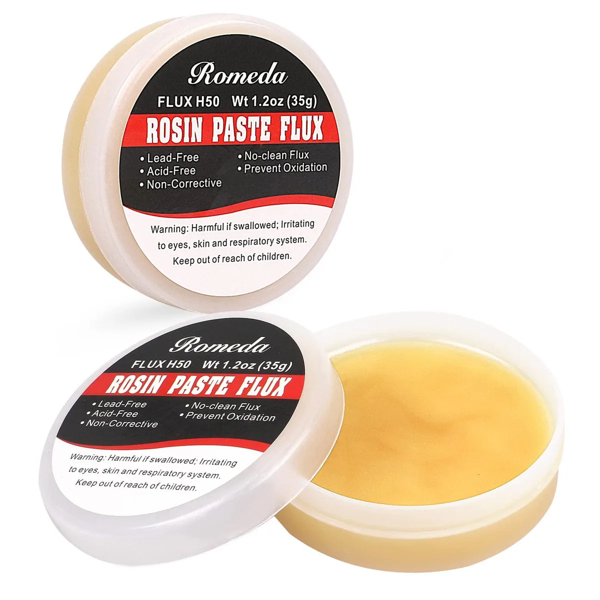 Two 35 g jars of rosin soldering flux paste