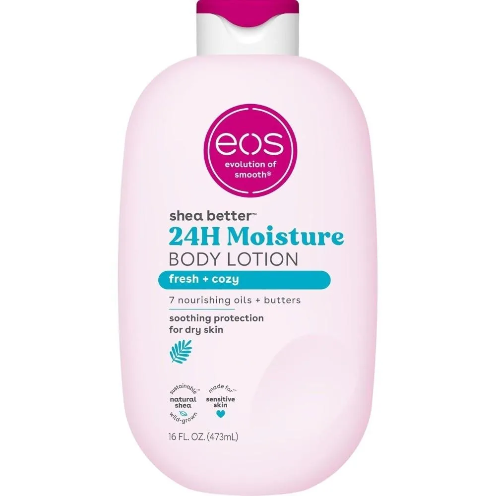 White 16 fl oz pump bottle of Fresh & Cozy body lotion