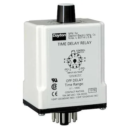 Dayton Dayton 24EN84 Off Delay Relay 12V DC DPDT 10A Octal 11 Pin 9s-15min IP20 — product photo