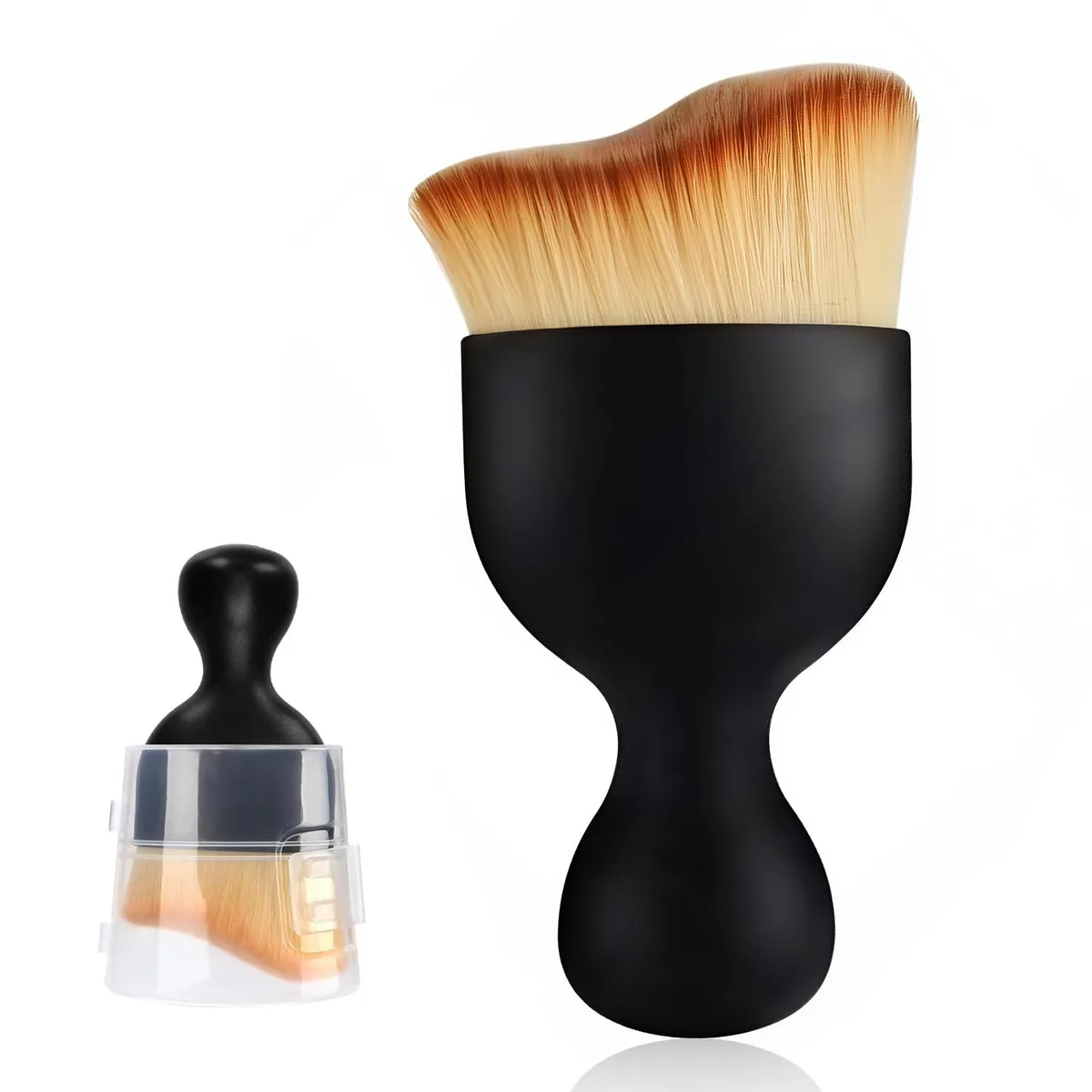 Brown microfiber detailing brush with curved bristles and transparent cover