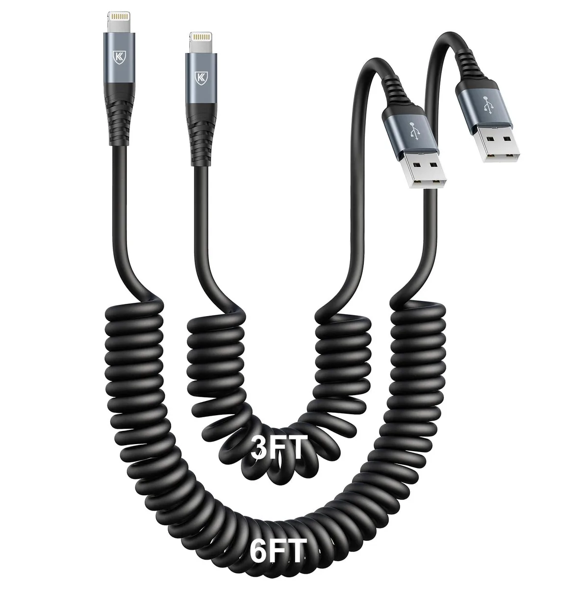KEHIPI KEHIPI Coiled Lightning Cable 3FT+6FT 2 Pack Black — product photo