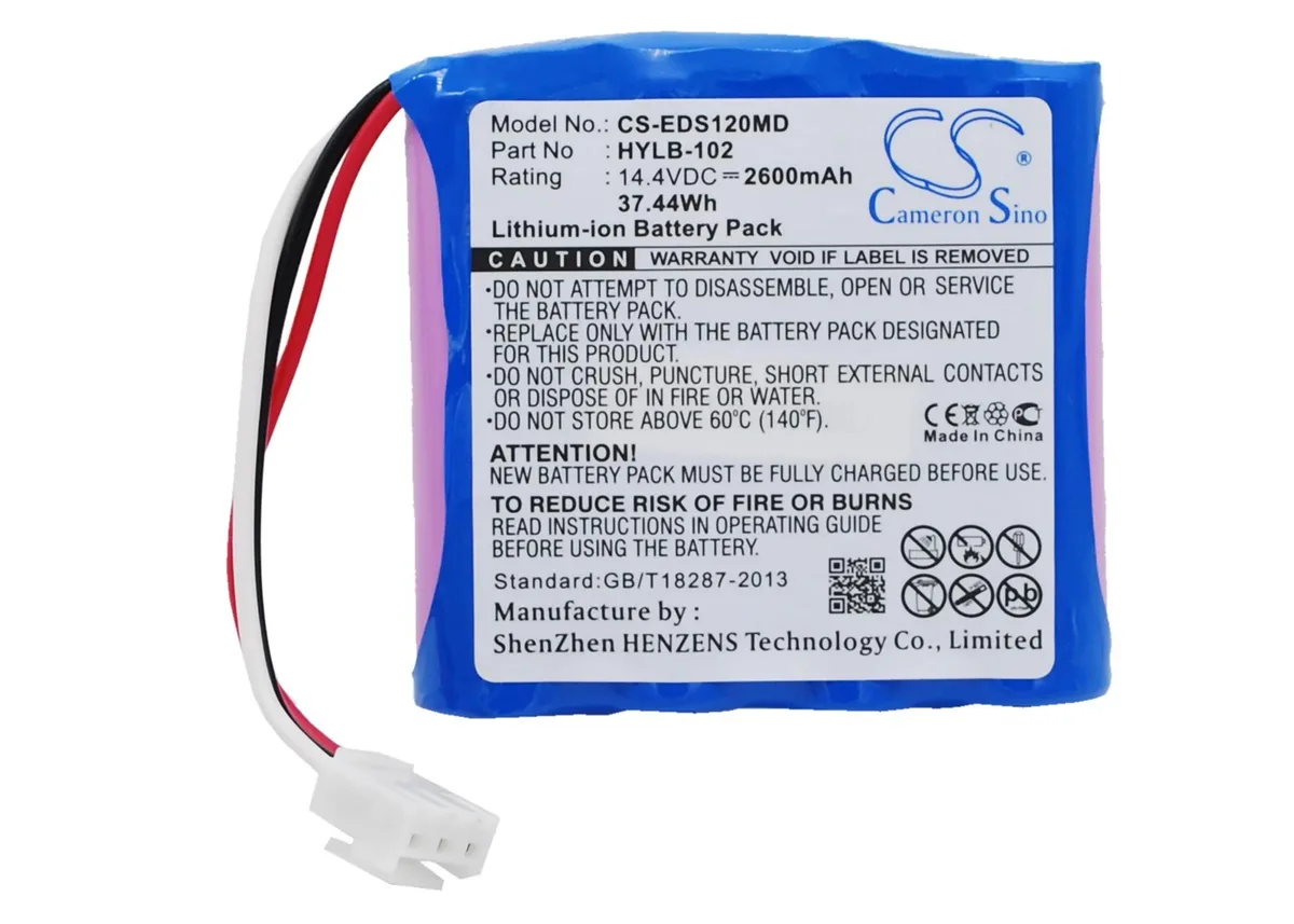Rectangular replacement battery with green circuit board and black connector, labelled DECG-03A