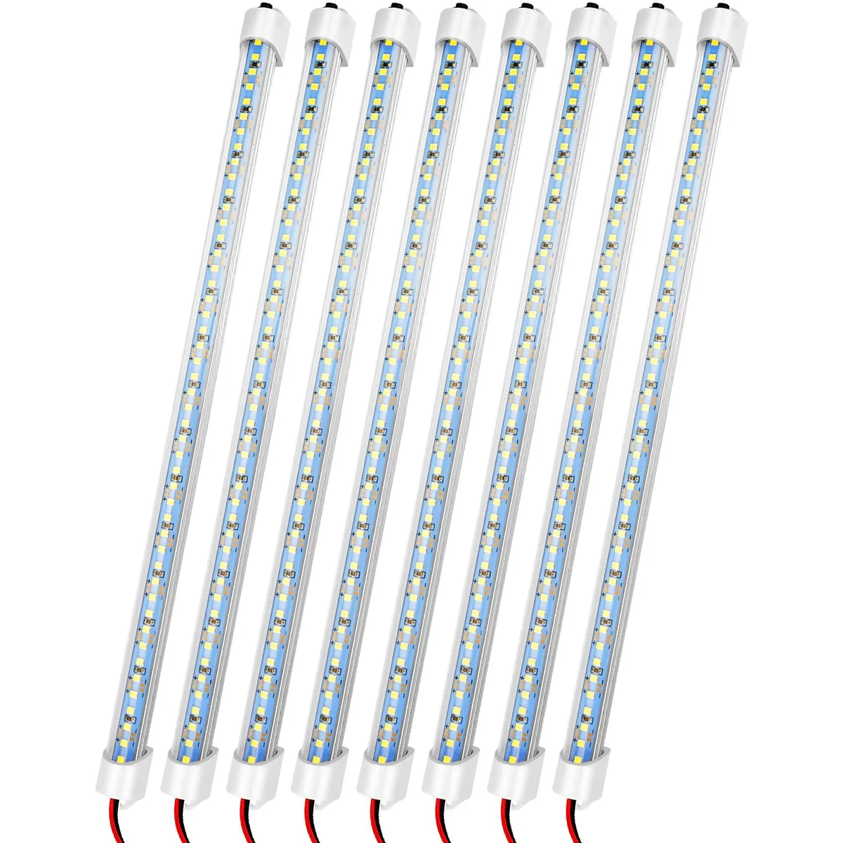 Eight silver rectangular LED light bars with end switches and magnetic mounting accessories