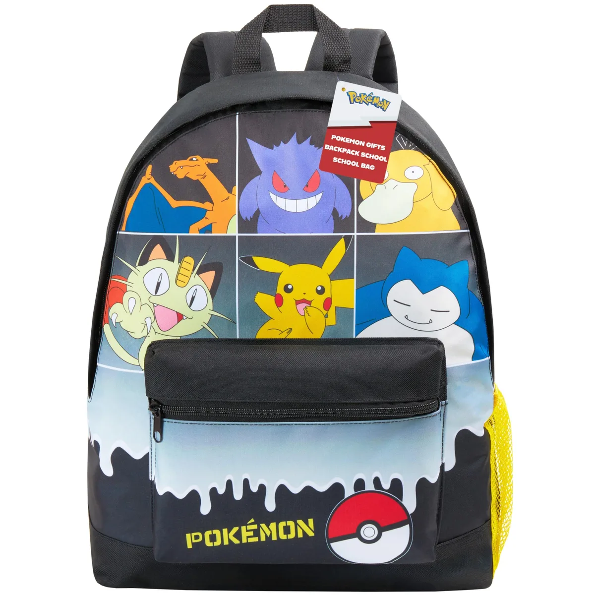 Black Grid Pokémon polyester backpack with padded straps and multiple zip compartments