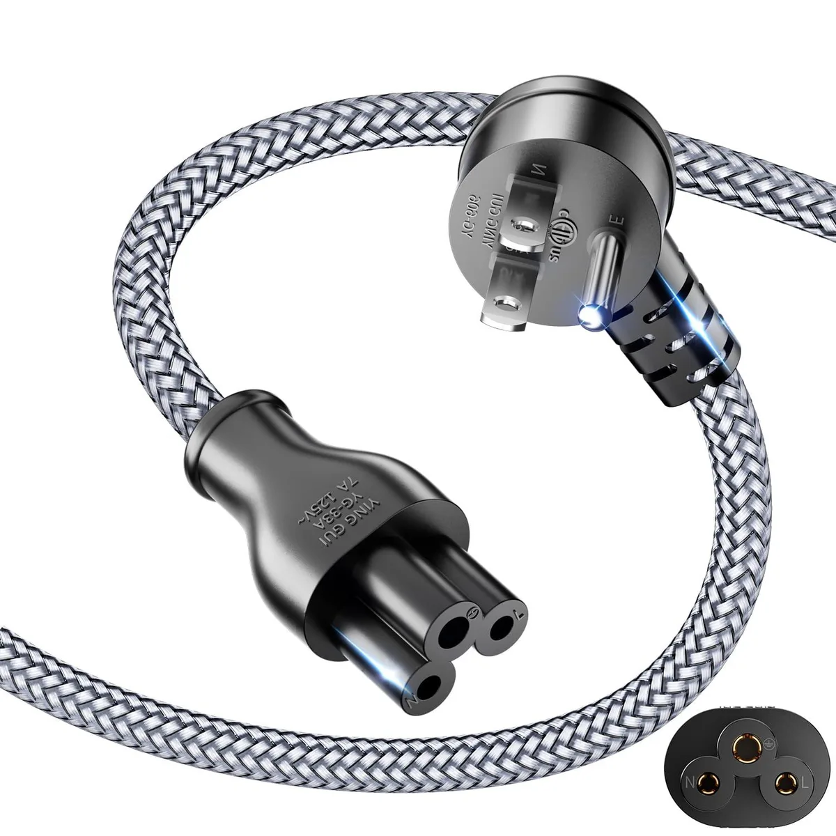  RIKSOIN 6.6 ft 18AWG 90° NEMA 5-15P to C5 AC Power Cord — product photo