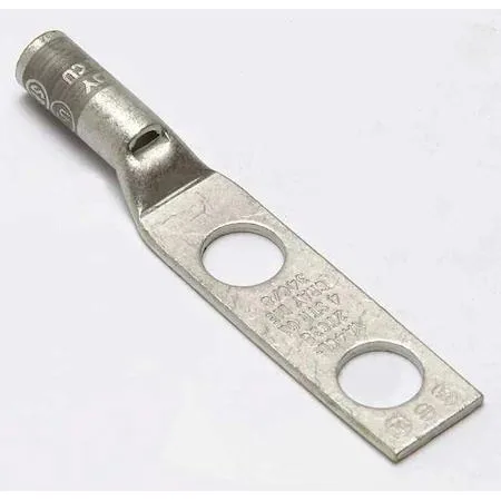 Copper two-hole lug, straight tongue, gray barrel, 3.000 in long