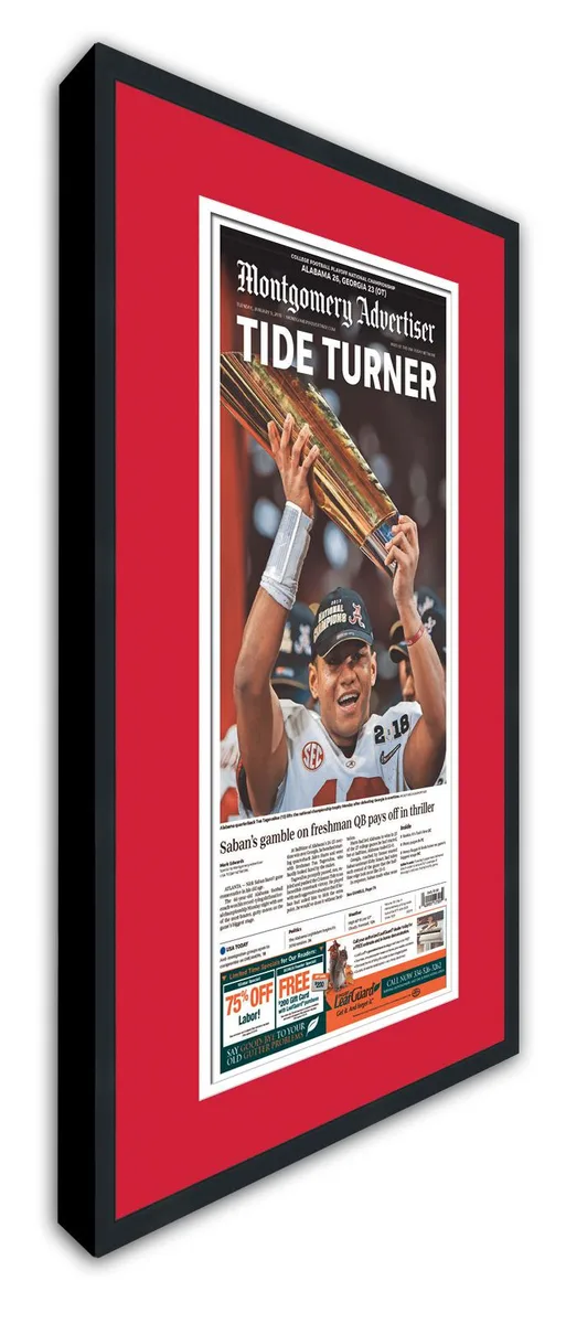 Black rectangular wooden frame with red and white double mat measuring 11x22 inches