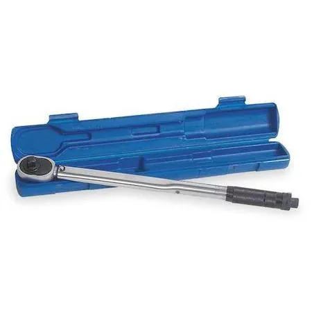 Silver alloy steel micrometer torque wrench with 1/2 inch drive and transparent handle grip