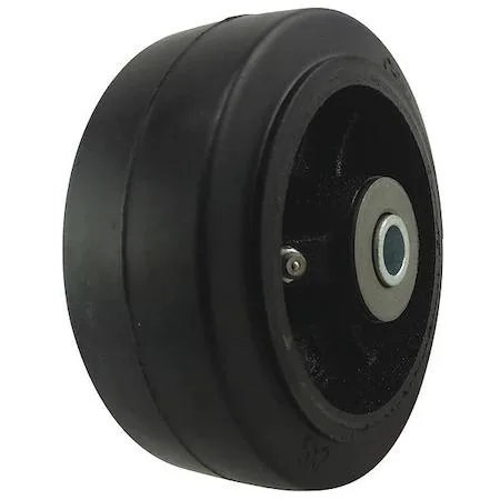 Grey rubber caster wheel with iron core and roller bearing, 5 inch diameter, 2 inch width
