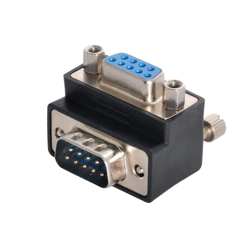 Fervit Fervit D-Sub RS232 9Pin DB9P Male to Female Down Angled 90 Degree Extension Adapter — product photo