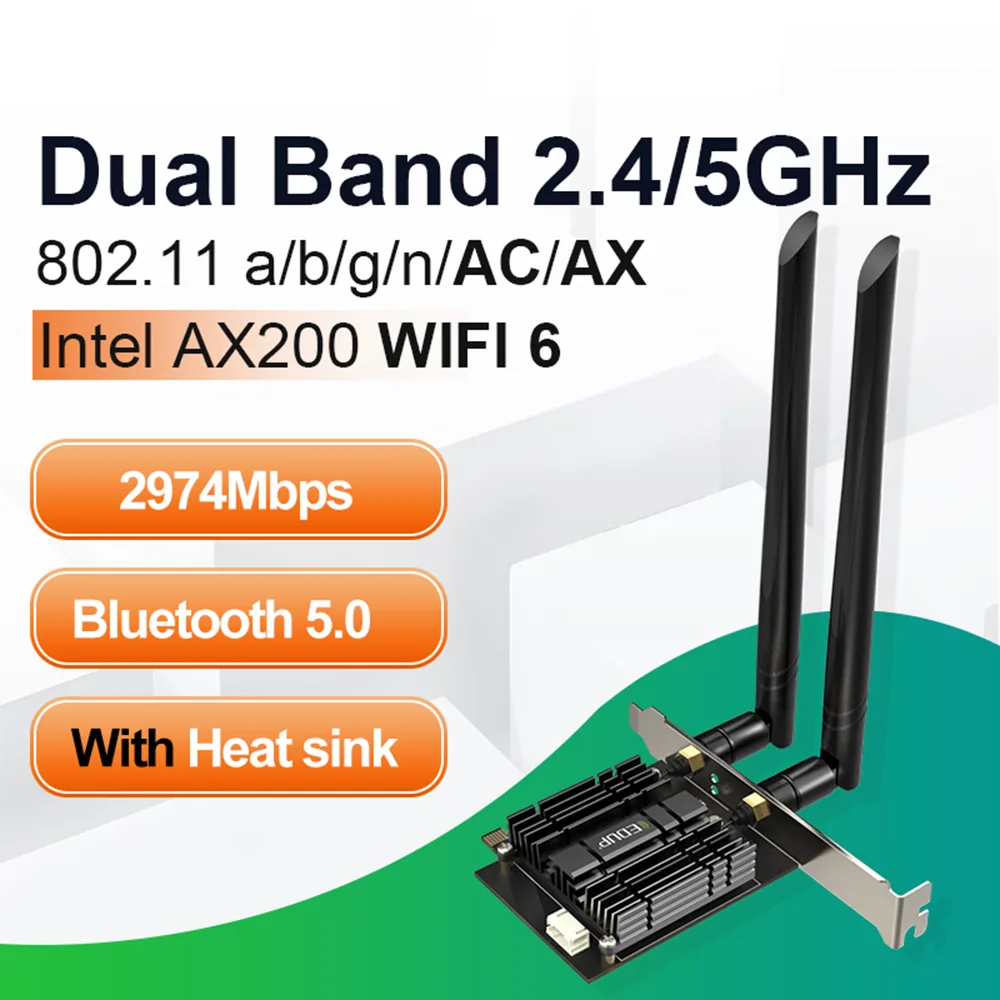 SMA SMA AX200 Wi-Fi 6 PCIe Adapter with Heat Sink &amp; Bluetooth 5.0 — product photo