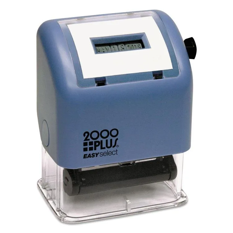 Black rectangular self-inking date stamp with top display and side knob