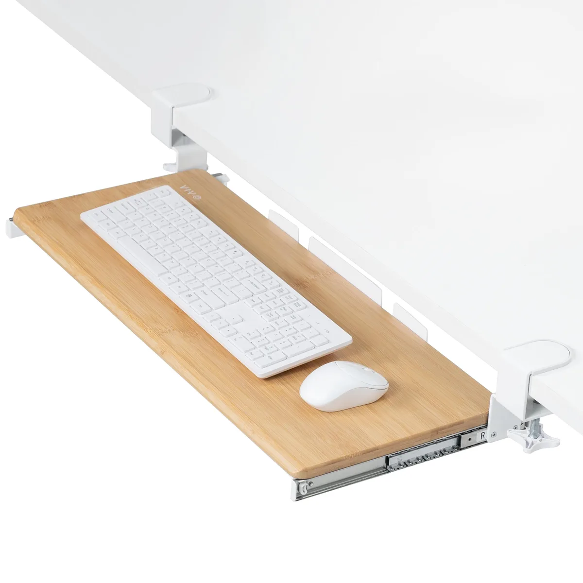VIVO VIVO Bamboo Clamp-on Keyboard Mouse Under Desk Slider Tray 26.8" 32.5" 8.5" 1.25" 11 lbs — product photo