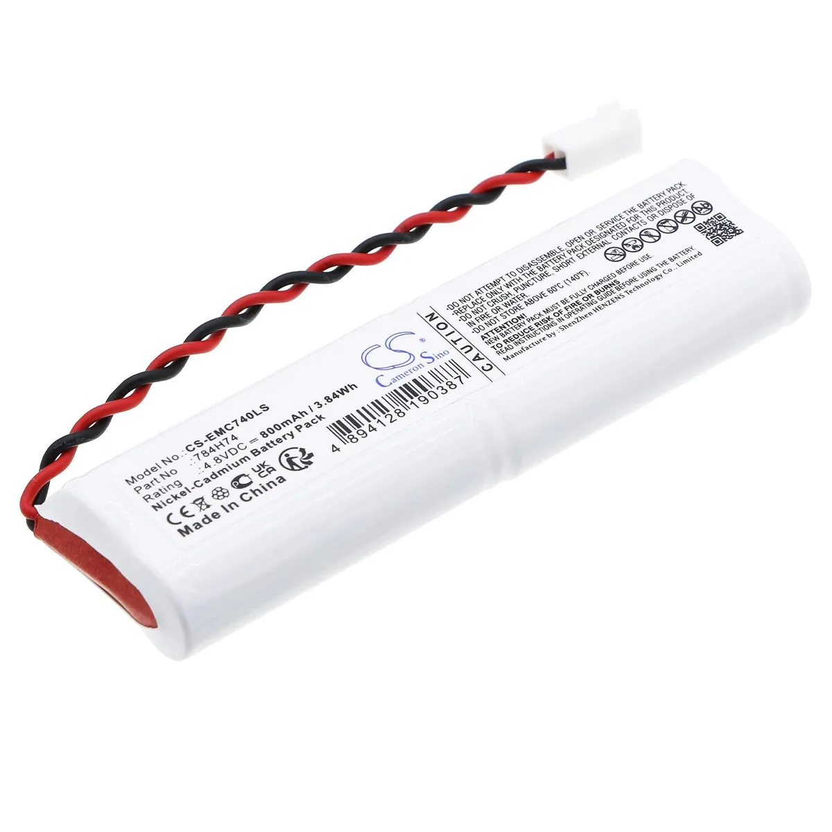 Rectangular lithium-ion battery pack with green label and wire connector