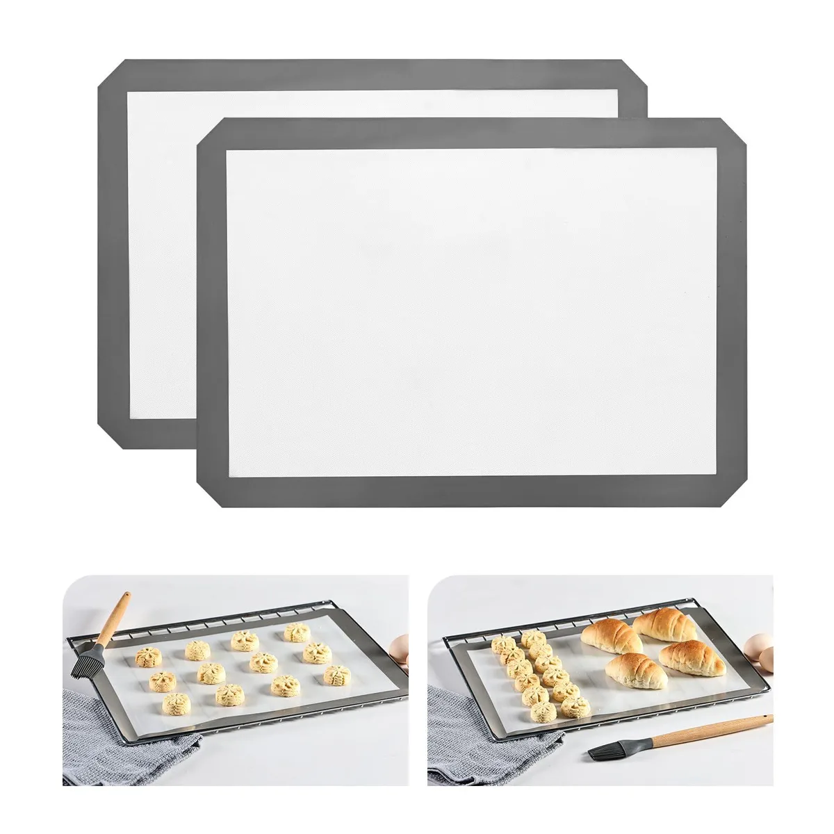 Light gray rectangular silicone baking mat with smooth non-stick surface