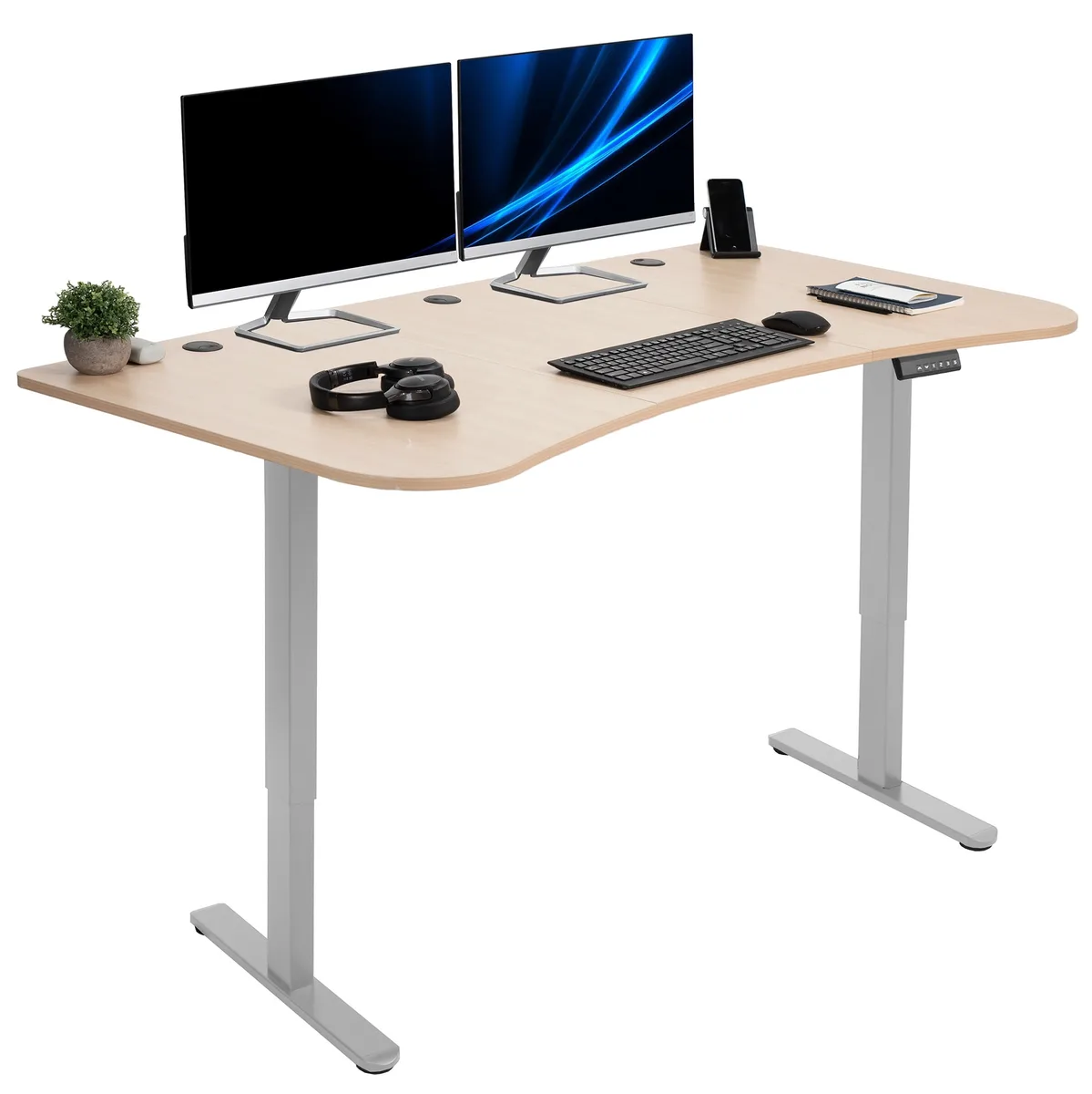 VIVO VIVO Electric 63 x 32 Standing Desk Light Wood Top Gray Frame office furniture — product photo