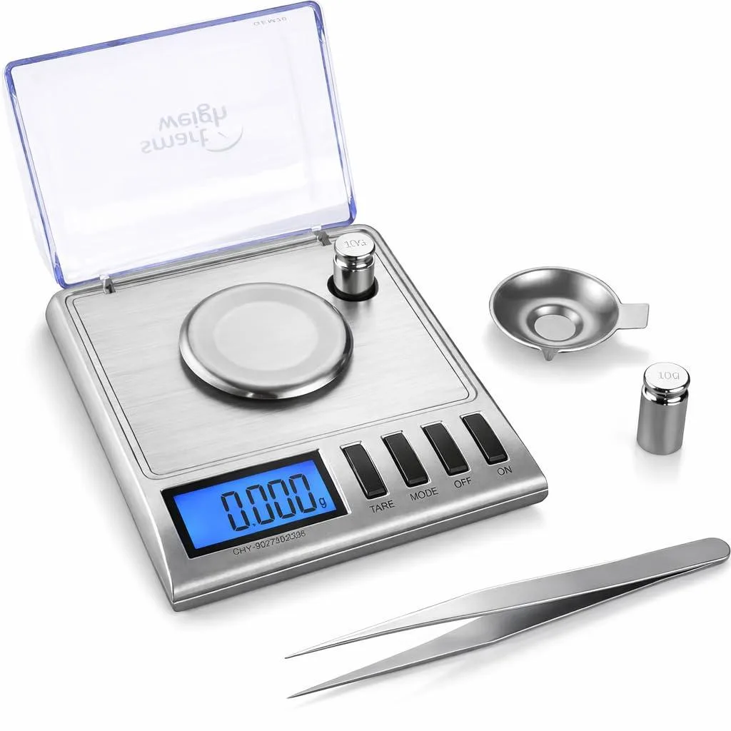 White plastic digital milligram scale with flip cover and LCD display