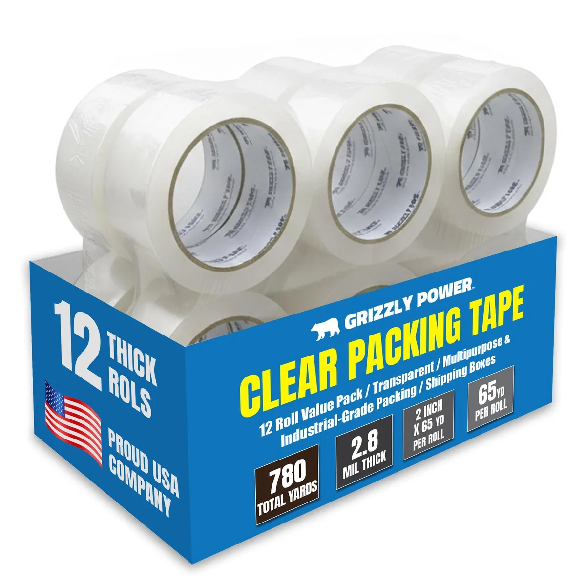  Grizzly Power GT-90212 Clear Packing Tape 12 Rolls 2 Inch x 65 Yards 2.8mil — product photo