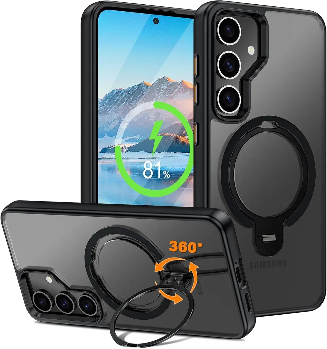 BONAEVER BONAEVER Samsung Galaxy S24 6.2 inch Case MagSafe Ring Kickstand Black — product photo