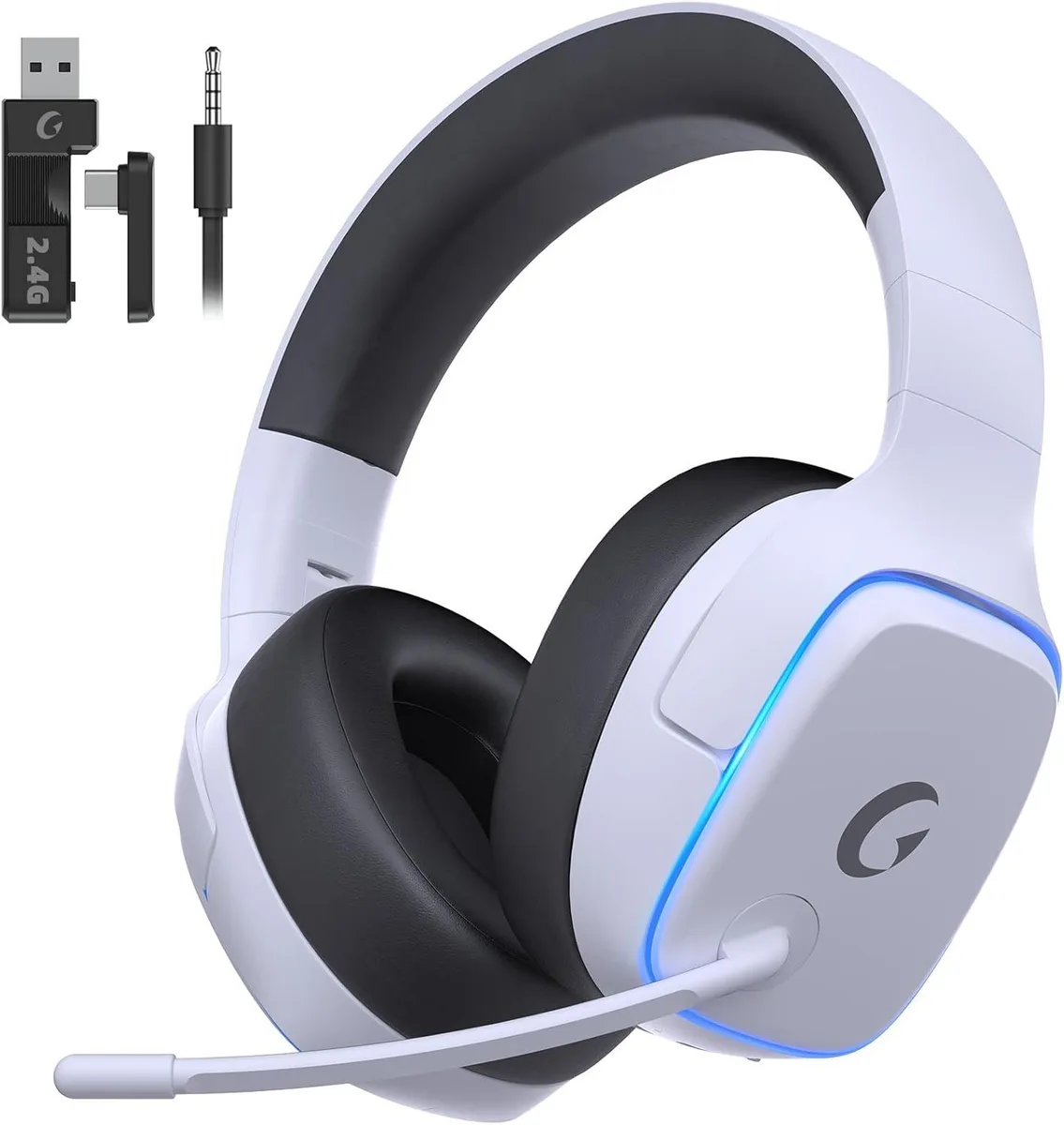 BFKK BFKK Wireless Gaming Headset 2.4GHz Bluetooth 5.3 7.1 Surround 70H White — product photo