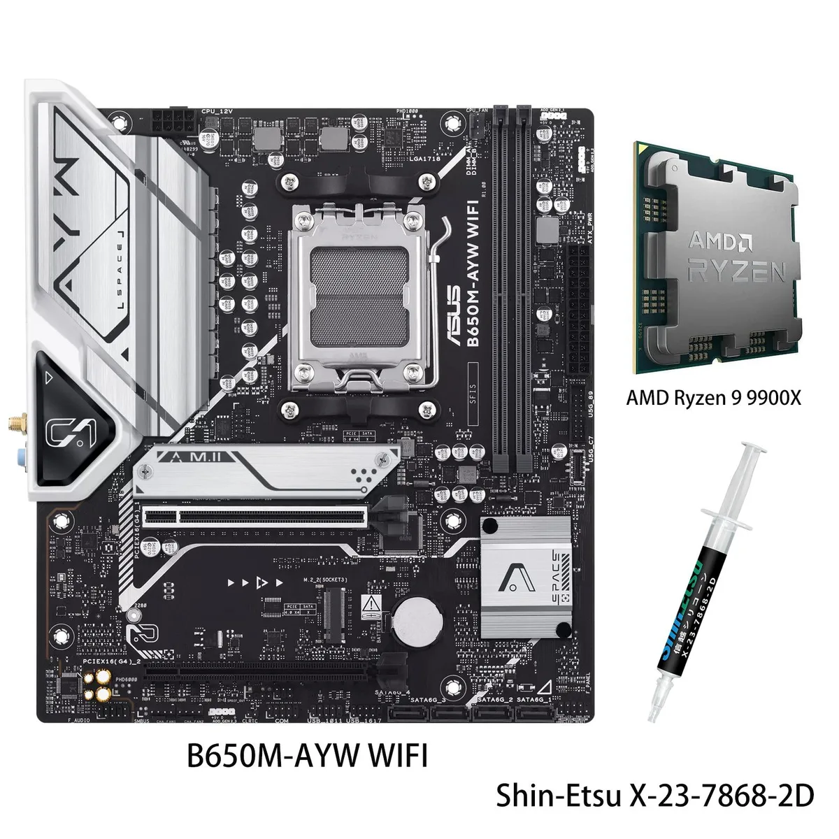 ASUS ASUS B650M-AYW WIFI & Ryzen 9 9900X AMD motherboard combo — product photo