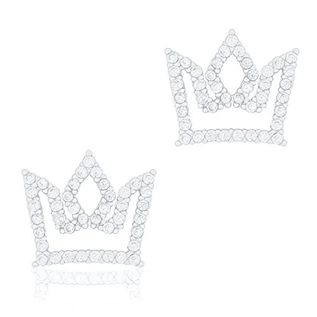 ORROUS &amp; CO ORROUS &amp; CO 18K White Gold Plated Cubic Zirconia Princess Crown Stud Earrings 41 stones .40 x .45 in — product photo