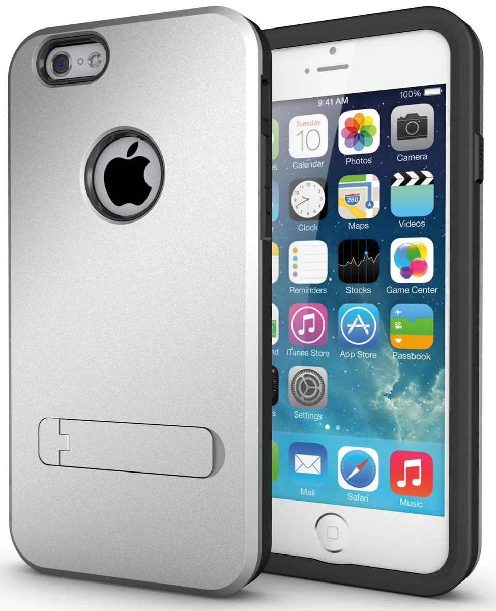 Nakedcellphone Nakedcellphone Tough-Shield Hybrid Case with Stand Silver iPhone 6 4.7 — product photo