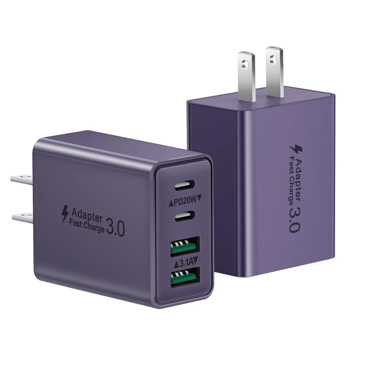  KOUEMGI PD3601 40W 4-Port USB Charger 2-Pack Purple — product photo